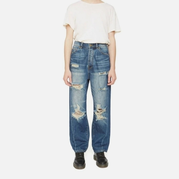 Sandrine Rose X Free People The Fred Destroyed Jean In Faded Blue Size 27 - Picture 1 of 12